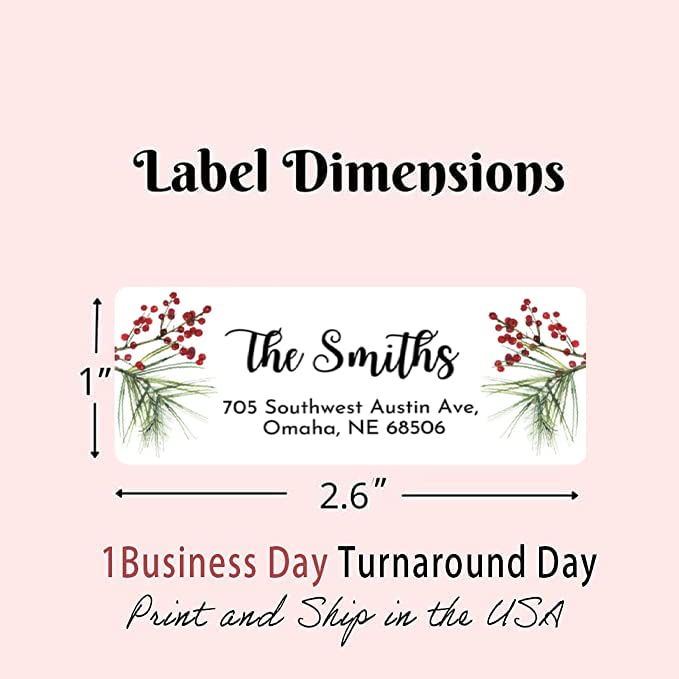Personalized Christmas Return Address Labels, Set of 120 Self-Adhesive Name Stickers