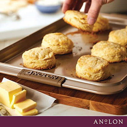 Anolon Advanced Nonstick Bakeware Cookie Pan Baking Sheets with Silicone Grips, 11" x 17" - Set, Bronze