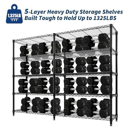 70-Inch Heavy Duty Metal Wire Shelving Unit - 1325LBS Capacity, 5-Tier