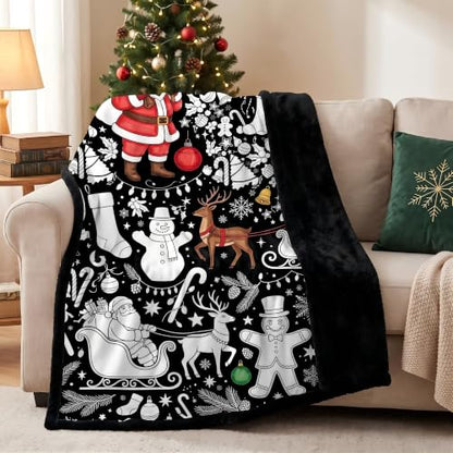 Kids DIY Christmas Blanket with 24 Markers - 51x59 Inches Black Sherpa Fleece