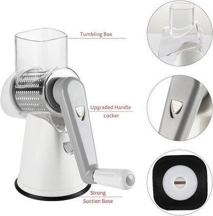 Cambom Rotary Cheese Grater - Hand Crank Shredder for Fresh Cheese, Vegetables & Nuts | Non-Slip Base, White