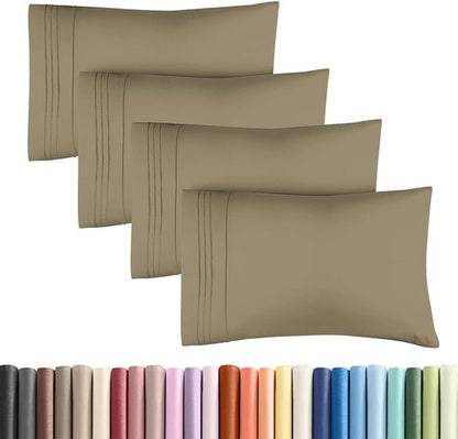 King Standard Pillow Cases by [Brand Name] - Soft Hotel Quality Covers | 4-Piece Set in Khaki - Comfy & Machine Washable