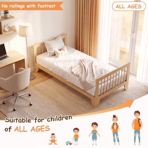 Twin Montessori Floor Bed for Kids with Removable Rails - Burlywood