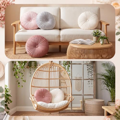 Namalu 4-Pack Blush Velvet Pumpkin Throw Pillows 13.8" Decorative Accent Cushions