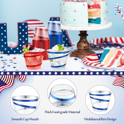 9 oz Rimmed Swirl Plastic Cups - Red & Blue, Pack of 100