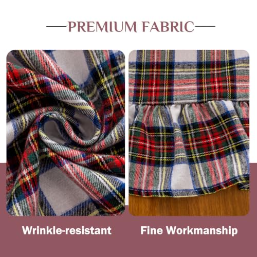Joyfol Day Christmas Plaid Ruffled Square Tablecloth 60x60 Inch - Red White