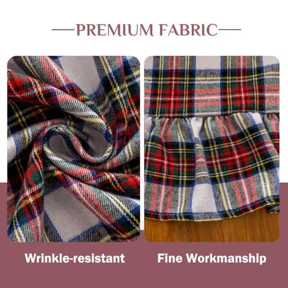 Joyfol Day Christmas Plaid Ruffled Square Tablecloth 60x60 Inch - Red White
