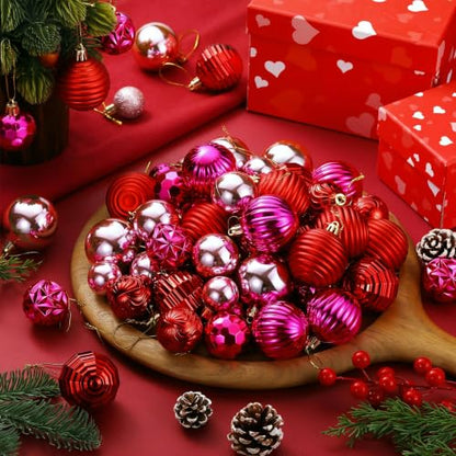 Romantic Hot Pink & Red Christmas Ball Ornaments Set - 72 Bulk Holiday Decorations
