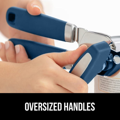 The Original Gorilla Grip Heavy Duty Stainless Steel Smooth Edge Manual Hand Held Can Opener With Soft Touch Handle, Rust Proof Oversized Handheld Easy Turn Knob, Large Lid Openers, Blue