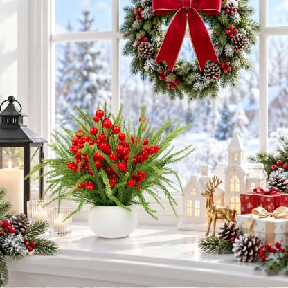 Red and Green 2-Pack Small Christmas Tree with Berries for Indoor Table Decor