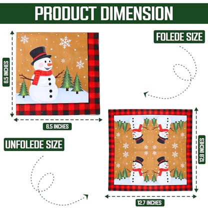 Snowman Paper Napkins 75-Count Winter Holiday Disposable 2-Ply Luncheon Size