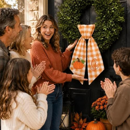 Personalized Pumpkin Wreath Sash - Style 03 Embroidered Monogram Bow for Fall Decor