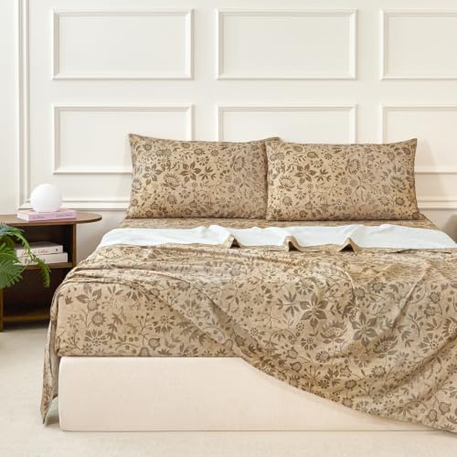 Vintage Sunflower Floral Bed Sheets Set King 100% Cotton Percale Bedding