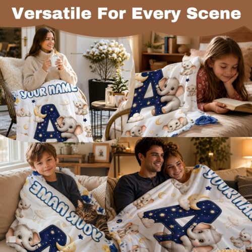 Personalized Elephant Baby Blanket 30x40in for Kids & Pets - Custom Gift