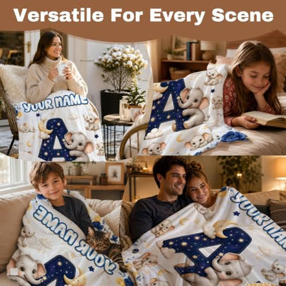 Personalized Elephant Baby Blanket 30x40in for Kids & Pets - Custom Gift