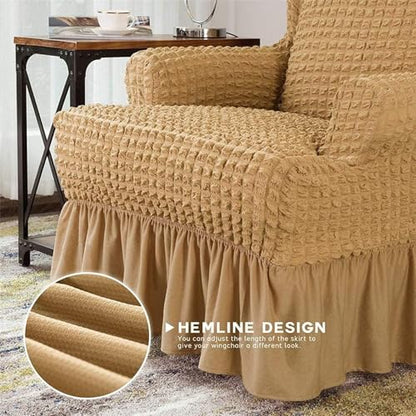 Beige Wing Back Chair Slipcover with Skirt - Non Slip Washable Furniture Protector
