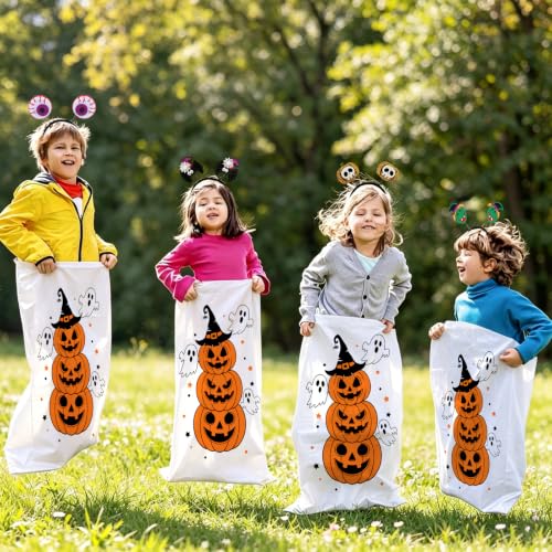 Halloween Potato Sack Race Bags with Headbands - Pumpkin Ghost Theme Party Supplies