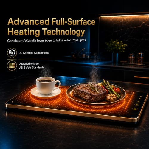 XXL 35x16 Inch Electric Food Warming Tray - Adjustable Temperature, Modular Design, Includes Storage Bag