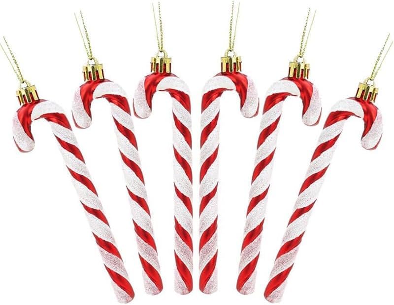 Red Plastic Christmas Glitter Candy Cane Ornaments - 12 Pack Holiday Decorations