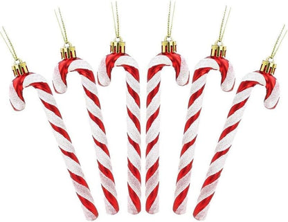 Red Plastic Christmas Glitter Candy Cane Ornaments - 12 Pack Holiday Decorations