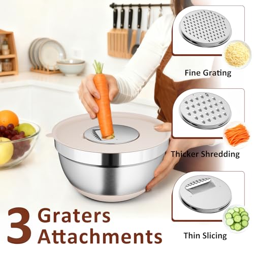 Khaki 9 Pack Mixing Bowls with Airtight Lids & Grater Attachments