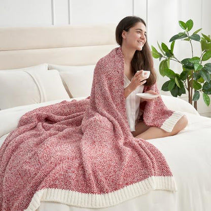Heather Red Throw Blanket for Couch and Bed - Super Soft Cozy Knit Fuzzy Plush 50x60 Inches