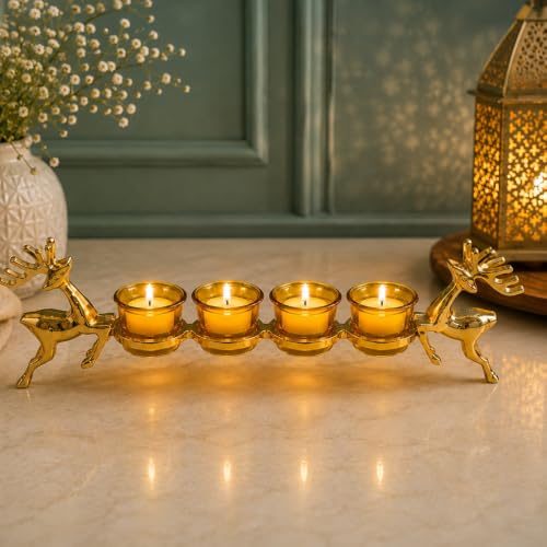 Gold Metal Reindeer Candle Holder with Votive Holders Christmas Centerpiece 46cm