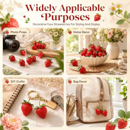 Artificial Red Strawberries - 120 Pcs Fake Fruit for Decoration & Display
