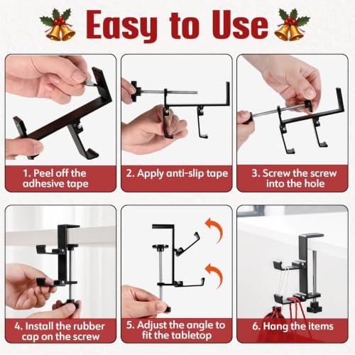 HUITEM 4 Pcs Stocking Holders for Mantle Black Adjustable Holiday Hooks