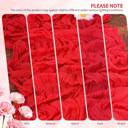 10FT Red Cheesecloth Table Runner for Weddings & Holiday Decor - Rustic Farmhouse Look