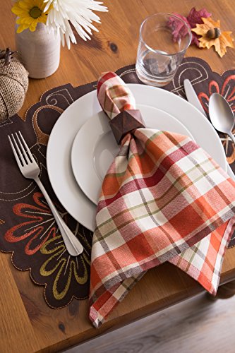 Pumpkin Spice Plaid Cotton Napkin Set 20x20 Inches - Fall Table Decor, Pack of 6
