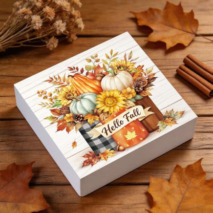 Fall Decorations for Home Mason Jar Pumpkin Wooden Sign - Autumn Decor