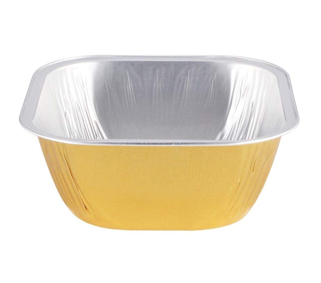 KEISEN Square 4" 8oz 230ml 100/PK Disposable Aluminum Foil Cups for Muffin Cupcake Baking Bake Utility Ramekin Cup (Gold)