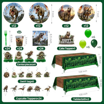 Dinosaur Party Decorations Serve 24 - Birthday Party Supplies Including Plates, Balloons & Banner