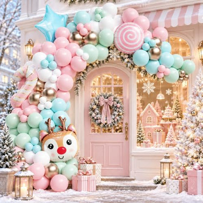 Enanal Christmas Balloon Garland Arch Kit for Christmas Party Decorations - Pastel Candy Land Theme