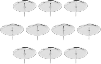 Skiennix Metal Round Candle Holders - 10PCS Silver Spike Plates for Weddings & DIY Decor