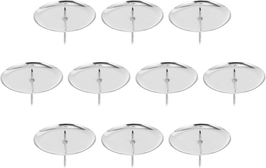 Skiennix Metal Round Candle Holders - 10PCS Silver Spike Plates for Weddings & DIY Decor