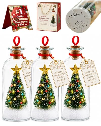 Recordable Christmas Tree Message in a Bottle Ornament 3pcs - Voice Greeting Keepsake