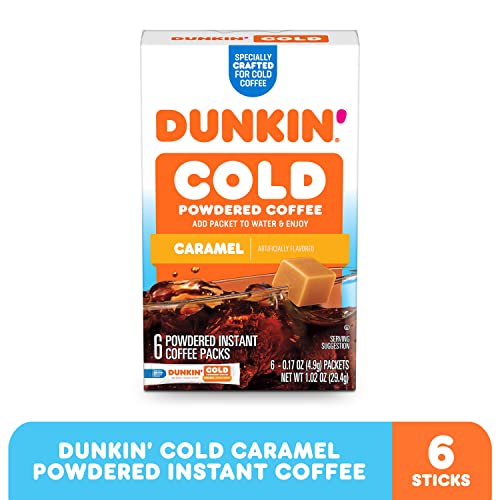 Dunkin' Cold Caramel Flavored Powdered Single Serve Instant Coffee Packs, 6 Count