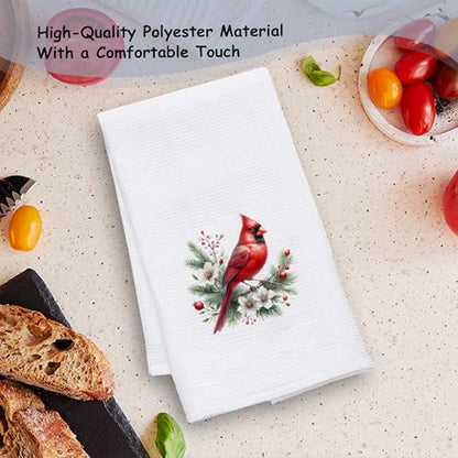 Christmas Cardinal Kitchen Towels - Bird Dish Hand Towels for Holiday Decor - 16x24 Inch - Bird Towels-d