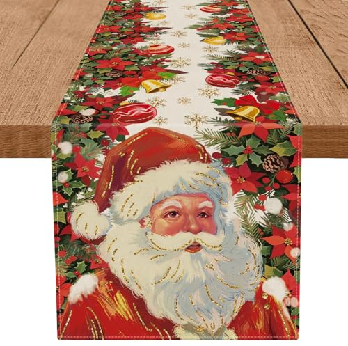 Christmas Table Runner Red Santa Claus 13 x 36 Inch Holiday Kitchen Decor