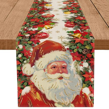 Christmas Table Runner Red Santa Claus 13 x 36 Inch Holiday Kitchen Decor