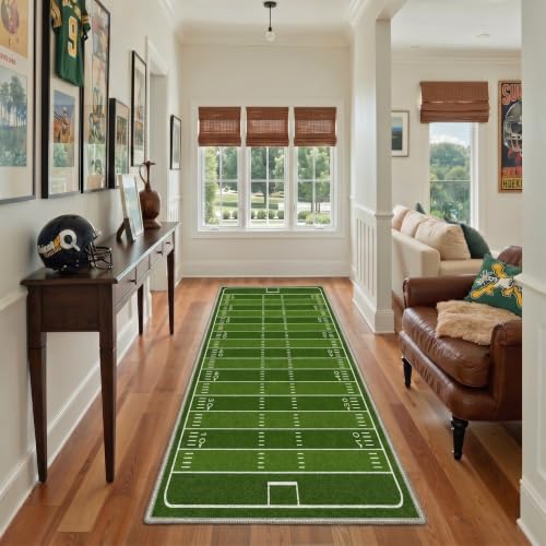 Bavni 2x5 Football Field Runner Rug - Washable Green Sports Carpet