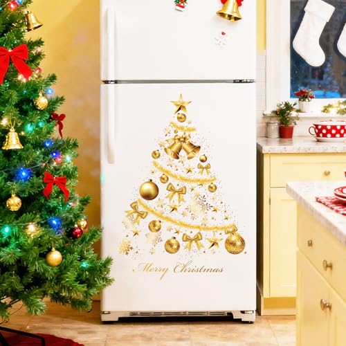 Christmas Window Clings - Golden Christmas Tree Wall Stickers, 2 Sheets, Holiday Decor