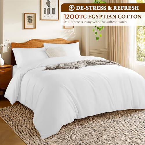White Cotton King Duvet Cover Set - 1200 Thread Count Luxury Bedding