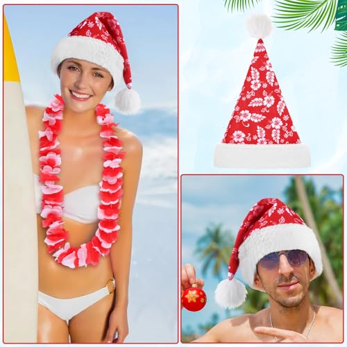 Poen 2 Pcs Hawaiian Christmas Costume Accessories Santa Hat & Leis - Variation of 2