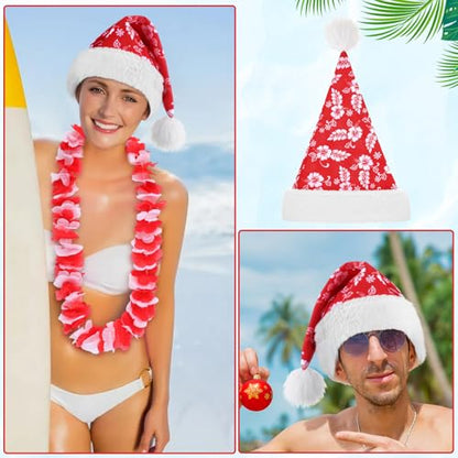 Poen 2 Pcs Hawaiian Christmas Costume Accessories Santa Hat & Leis - Variation of 2