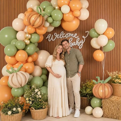Sage Green Orange Balloons Garland Arch Kit - 164 Pcs Fall Party Decorations