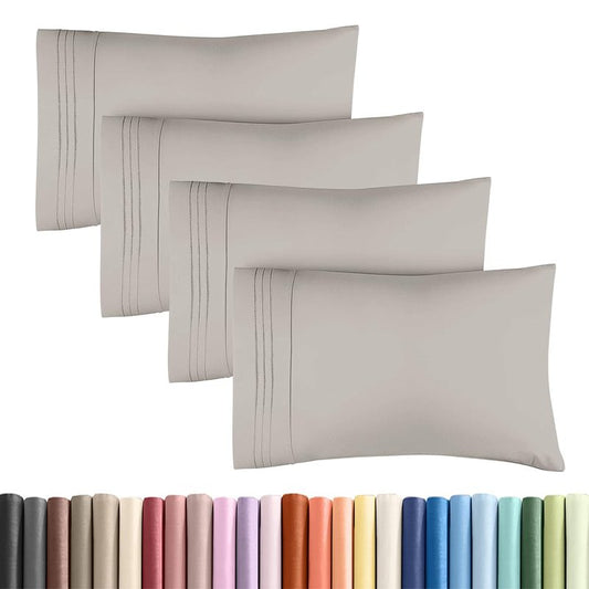 Standard Pillow Cases Set of 4 - Ultra Soft Hotel Quality Pillowcase Covers - Comfy Bedding for Women, Men, Kids & Teens - Machine Washable Pillow Protectors - 4 Piece Set - Standard Size Light Grey