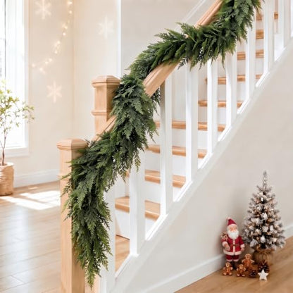 9FT Artificial Cedar Garland for Christmas Decoration - Dense & Lifelike